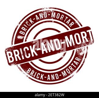 Brick-and-mortar - red round grunge button, stamp Stock Photo