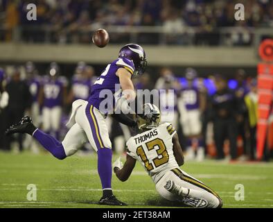 Minnesota Vikings wide receiver Thomas Hennigan (89) looks down the line  during a NFL football game against the Miami Dolphins, Sunday, Oct.16, 2022  in Miami Gardens, Fla. (AP Photo/Alex Menendez Stock Photo - Alamy