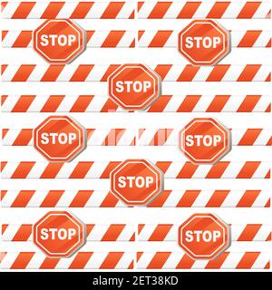 Seamless pattern of different Under construction sign with red ribbon and red cone vector illustration on brown background Stock Vector