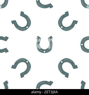 Illustration on theme Irish holiday St Patrick day, seamless horseshoes. Pattern St Patrick day consisting of identical horseshoes on white background Stock Vector