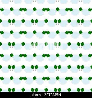 Illustration on theme Irish holiday St Patrick day, seamless eyeglasses. Pattern St Patrick day consisting of many identical eyeglasses on white backg Stock Vector