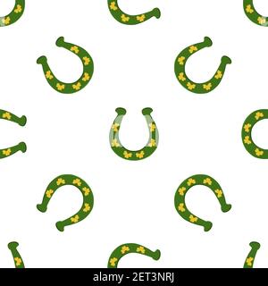 Illustration on theme Irish holiday St Patrick day, seamless horseshoes. Pattern St Patrick day consisting of identical horseshoes on white background Stock Vector