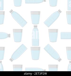 Illustration on theme set identical types plastic bottles for drinking water. Water pattern consisting of collection kitchen accessory, plastic bottle Stock Vector