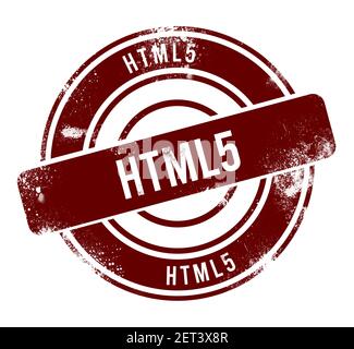 HTML5 - red round grunge button, stamp Stock Photo