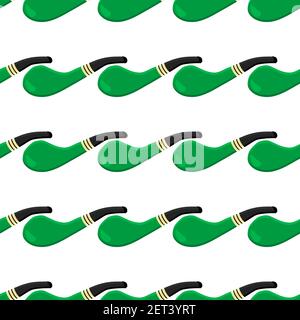 Irish holiday St Patrick day, seamless green smoking pipes. Pattern St Patrick day consisting of many identical smoking pipes on white background. Smo Stock Vector