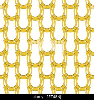 Illustration on theme Irish holiday St Patrick day, seamless horseshoes. Pattern St Patrick day consisting of identical horseshoes on white background Stock Vector