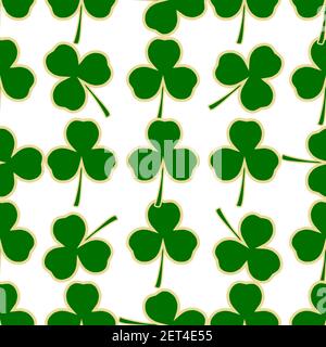 Illustration on theme Irish holiday St Patrick day, seamless green shamrock clover. Pattern St Patrick day consisting of many identical shamrock clove Stock Vector