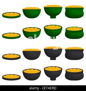 Illustration on theme Irish holiday St Patrick day, coins in pot. Pattern St Patrick day consisting of many different pot of coins on white background Stock Vector