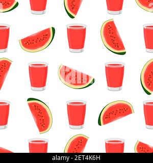Illustration on theme colored lemonade in watermelon cup for natural drink. Lemonade pattern consisting of kitchen accessory, watermelon cup to organi Stock Vector