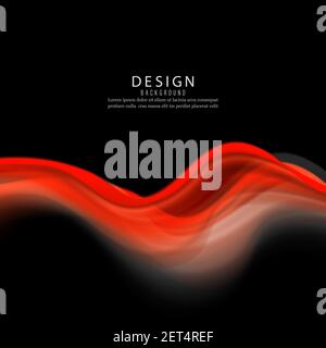 Abstract color red wave design element on black background.Red wave flow Stock Vector