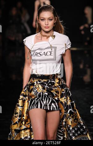 Part-Palestinian model Gigi Hadid walks Versace show in Los