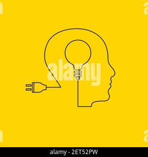 Brain activity, brainstorming concept. Light bulb in  mans brain. Genius vector icon Stock Vector