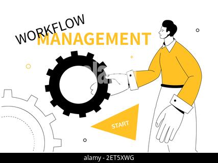 Workflow management - modern colorful line design style illustration with copy space for text. Leadership, work process and successful business idea. Stock Vector