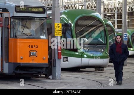 Milan (Italy), tram depot in Messina street Stock Photo