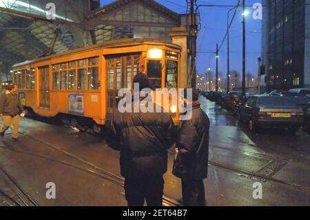 Milan (Italy), tram depot in Messina street Stock Photo