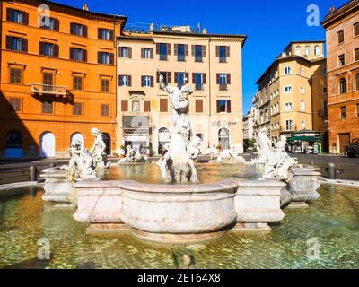 Fontana del Nettuno (Fountain of Neptune) in piazza Navona - Rome, Italy Stock Photo