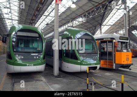 Milan (Italy), tram depot in Messina street Stock Photo