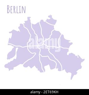 Berlin Germany map silhouette administrative division, vector isolated on white background. boundary with streets. High detailed illustration. Capital Stock Vector