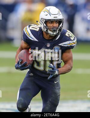 Los Angeles Chargers running back Austin Ekeler (30) walks on the field  before an NFL football game against the Kansas City Chiefs Thursday, Dec.  16, 2021, in Inglewood, Calif. (AP Photo/Kyusung Gong