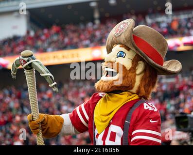 The 49ers mascot, Sourdough Sam, fires 
