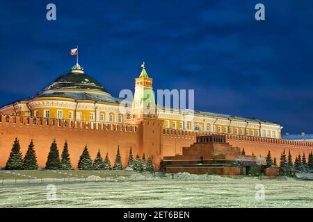 Snow-covered Red Square in Winter Twilight Stock Photo