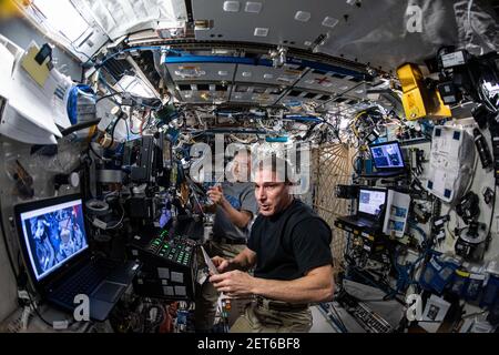 Expedition 64 Flight Engineers Michael Hopkins of NASA & Soichi Noguchi of JAXA (Japan Aerospace Exploration Agency), ISS, by NASA/DPA Stock Photo