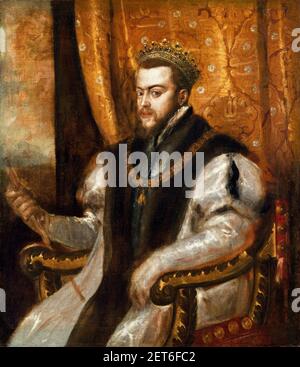 Philip II. Portrait of King Philip II of Spain (1527-1598) by Titian, oil on canvas, c.1551 Stock Photo