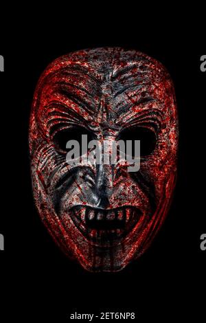 Creepy bloody vampire head isolated on black with clipping path Stock Photo