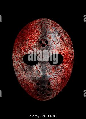 Creepy bloody mask isolated on black with clipping path Stock Photo