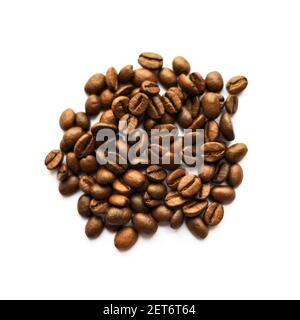 Many coffee beans isolated on white background. Stock Photo