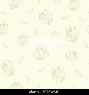 Outlined lotus flowers and buds falling seamless pattern Stock Vector