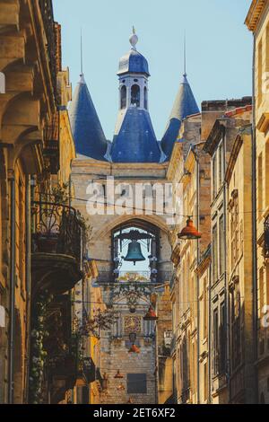 Street view of old city in bordeaux, France, typical  buildings from the region, part of unesco world heritage Stock Photo