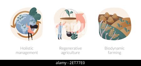 Conservation and rehabilitation farming system abstract concept vector illustrations. Stock Vector