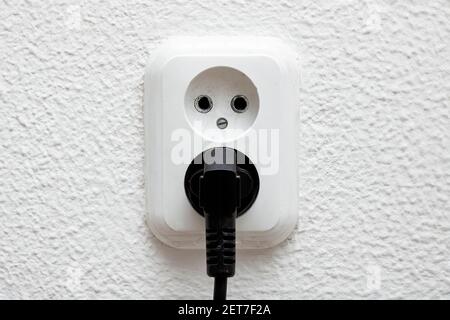 Twp sockets on a white wall close up Stock Photo