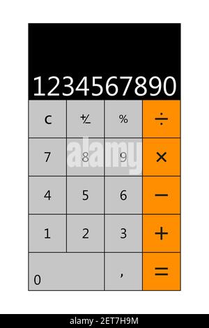 Calculator on smartphone screen. Isolated on white background. Phone with calculator application on the screen. Vector illustration Stock Vector