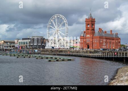 Cardiff Bay is located in the south of Cardiff, the capital of Wales. Stock Photo