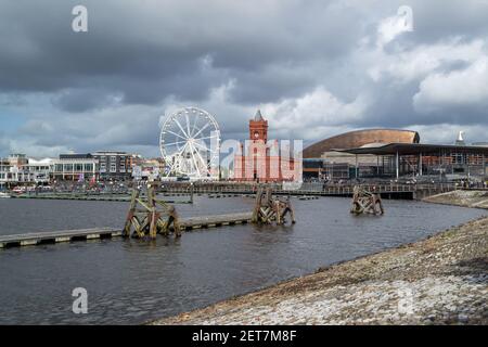 Cardiff Bay is located in the south of Cardiff, the capital of Wales. Stock Photo