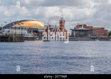 Cardiff Bay is located in the south of Cardiff, the capital of Wales. Stock Photo