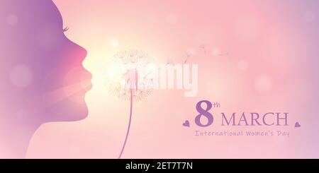 girl blows dandelion silhouette womens day 8th march vector illustration EPS10 Stock Vector