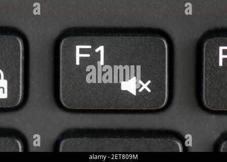 F1 and mute volume key on a laptop keyboard Stock Photo