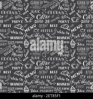 Seamless pattern background with coffee sign and letters,hand drawn on blackboard,vector illustration Stock Vector