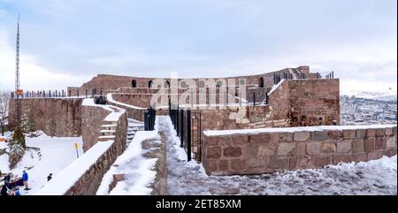 Ankara Castle is a popular tourist attraction in winter. Ankara, Turkey. Stock Photo