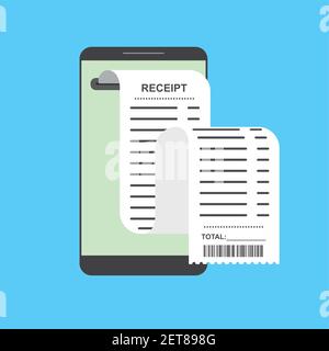 Modern smartphone and Receipt bill, long paper invoice,app to buy,design template,flat vector illustration Stock Vector