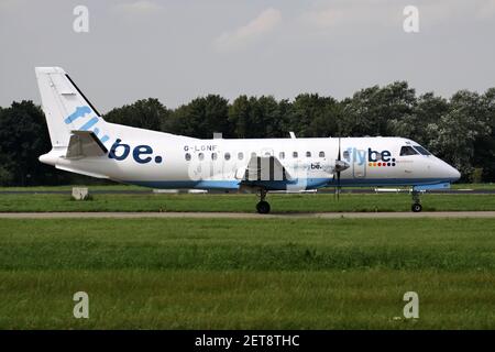Loganair Saab 340 in flybe livery with registration G-LGNF on taxiway at Rotterdam The Hague Airport. Stock Photo