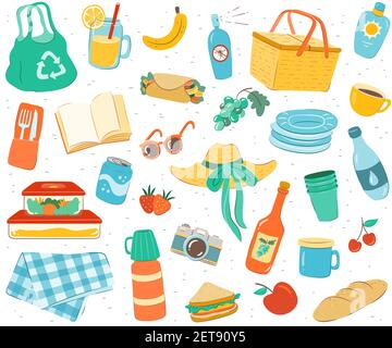 Picnic seamless pattern. Endless repeatable background with hand drawn picnic elements. Stock Vector