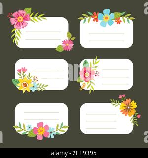 Set of editable tags with floral decoration. Can use it for gift stickers and greeting cards. Vector illustration. Stock Vector