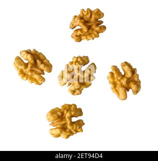 Nuts on white background. Walnut. Walnut kernel. With clipping path Stock Photo