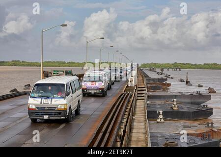 Demerara Harbour Bridge, pontoon bridge in Georgetown Guyana South America Stock Photo