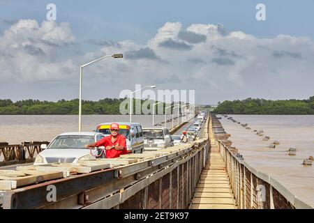 Demerara Harbour Bridge, pontoon bridge in Georgetown Guyana South America Stock Photo