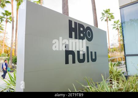 Sign with logos for Home Box Office (HBO) and Hulu streaming service at  regional headquarters in the Silicon Beach area of Los Angeles, California,  December 10, 2018 Stock Photo - Alamy